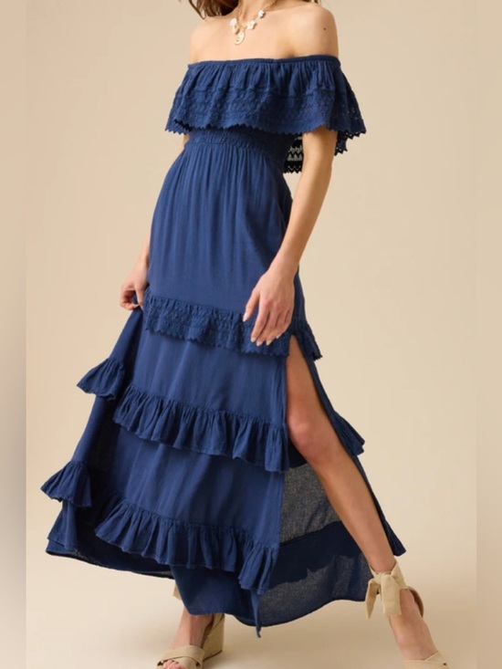 Altar'd State Dresses & Skirts - Altar'd State Navy Tiered Off the Shoulder Ruffled Maxi Dress (Becca): M